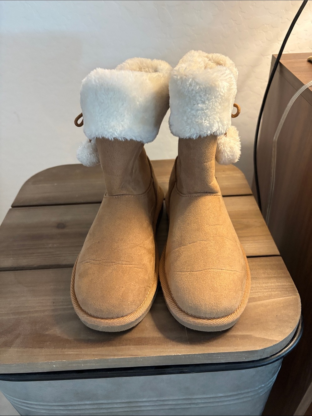 Cozy Tan Faux Suede Winter Boots with Cream Shearling Cuff